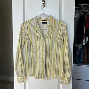 Green and White Striped Button Up